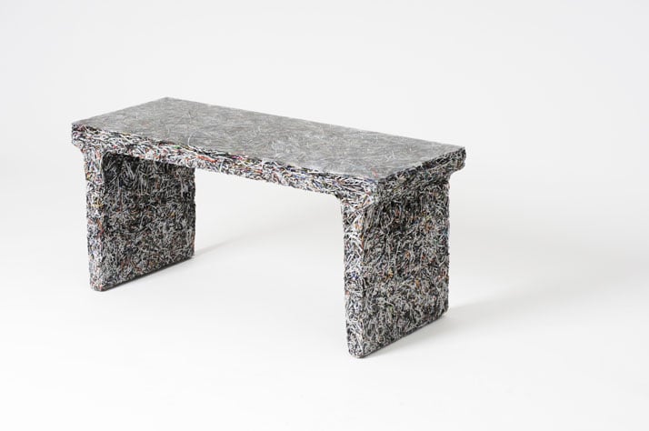 The Shredded Collection Bench (Capitol File Edition) is made from 3 kg Capitol File magazine left overs and clear resin...Materials: Shredded Capitol 