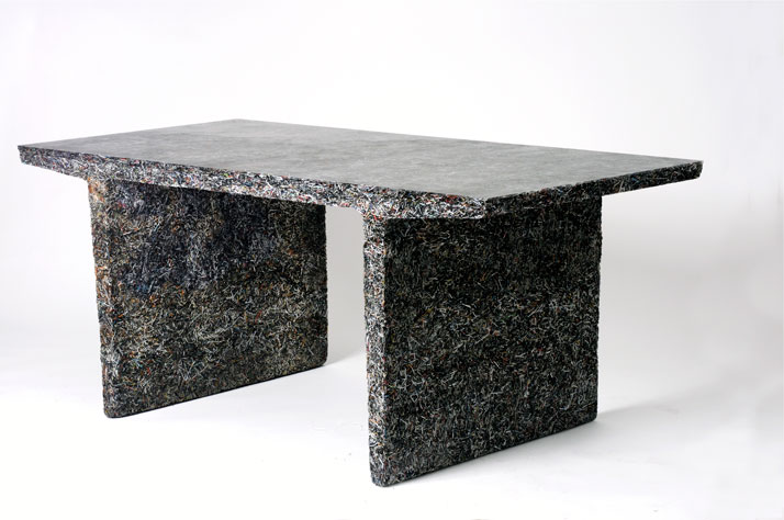 The Shredded Collection Table (Fast Company Edition) is made from 26 kg Fast Company magazine leftovers and clear resin...Materials: Shredded Fast Com