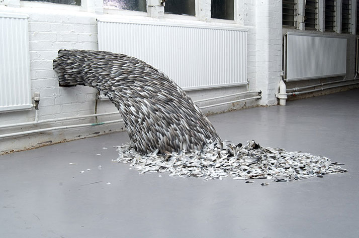 Heave, 2008 © Kate MccGwirePigeon flight-feathers, felt and wood installation160 x 80 x 55 cm