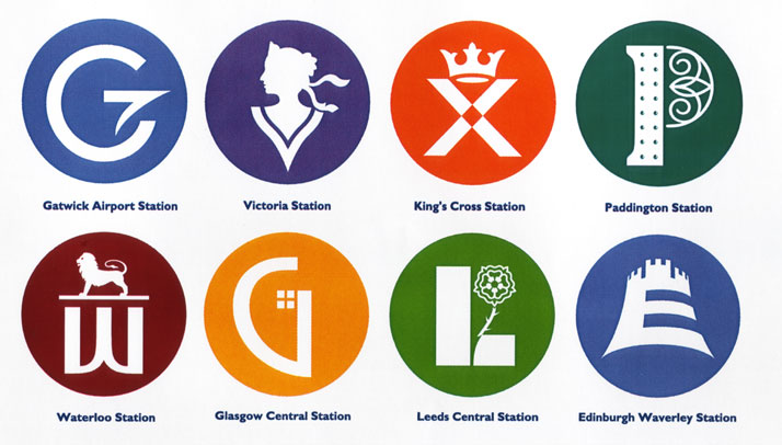 National Rail identity // Gatwick Airport: A new identification and sign system for use at Britain&#039;s major rail stations. Each station has its own sym