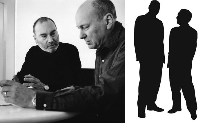 right: John Lloyd and Jim Northover, 1978, left: These silhouettes of John Lloyd and Jim Northover have been used over  the years to identify Lloyd No