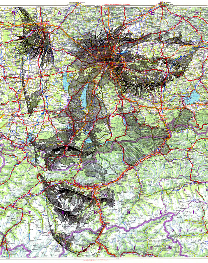 Ink on a 1977 road map of Germany, photo © Ed Fairburn