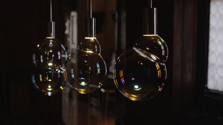 Surface Tension Lamp by Front Design for Booo Lab. Led Light Producing soap Bubbles. Photo by Tatiana Uzlova.