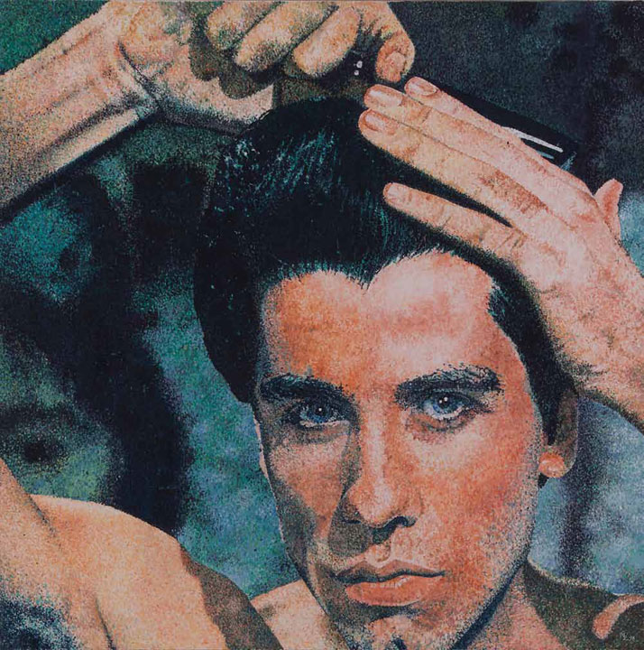 Michael ZavrosTony combs his hair for Saturday night, 1998 oil on canvas 150.0 x 150.0 cmCollection of the artist