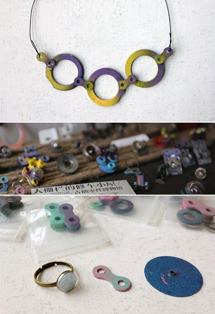 The Museum of bicycle parts on 49 Yingtao Hutong in Dashilar area. A Chinese family is using broken parts of bicycles to create jewellery, toys and ot