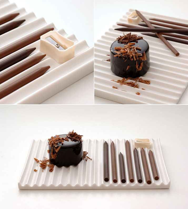 Chocolate-pencils by Nendo for Hironobu Tsujiguchi, 2007.Photo © Nendo.