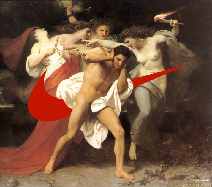 Swoosh on The Remorse of Orestes (1862) by William-Adolphe Bouguereau (1825-1905).