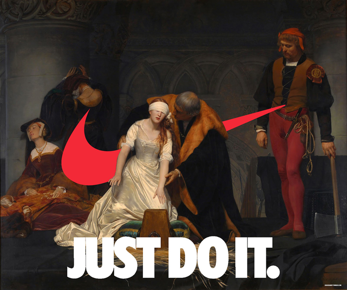 Swoosh on The Execution of Lady Jane Grey (1833) by Paul Delaroche (1797-1856).