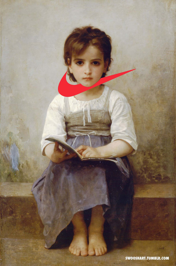 Swoosh on The hard lesson (1884) by William-Adolphe Bouguereau (1825-1905).