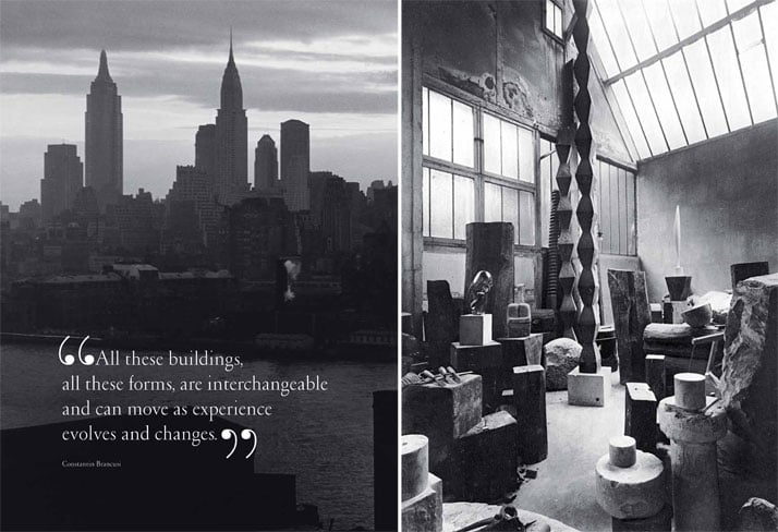 Midtown Manhattan skyline from Brooklyn, circa 1930; Brancusi’s studio, 1941. Photograph by Brancusi. Spread from the book ''Brancusi in New York 1913-2013'', published by ASSOULINE.Image Courtesy of the Brancusi Estate and Paul Kasmin Gallery.