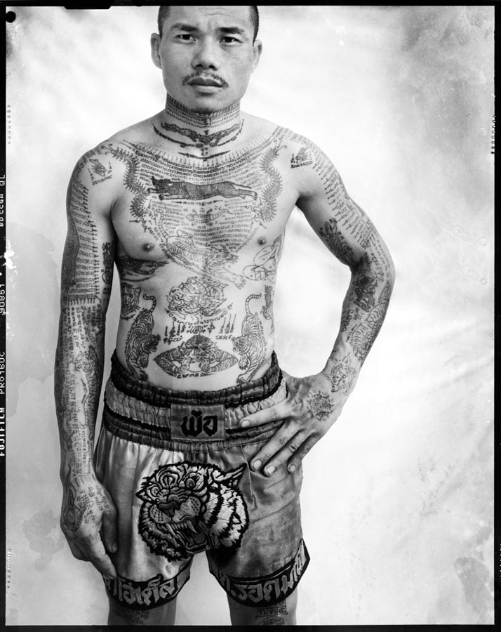 Yantra, Muay Thai boxer, Bangkok. Photography, montage on ‘kapa-board’, France,  2008-2011 © Photo: Cédric Arnold.