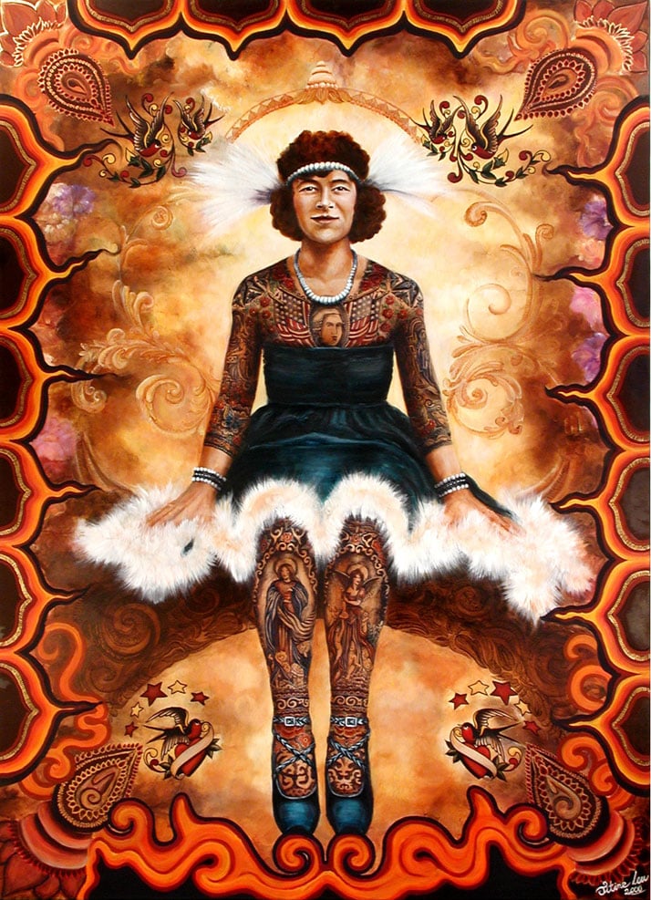 Artoria Circus Lady - Painting by Titine Leu, 2000''Artoria Circus Lady'' tattooed by her husband R. Gibbons, 1921-1924.â¨Acrylic on canvas, 200 cm x 150 cm.â¨Leu family’s private collection.
