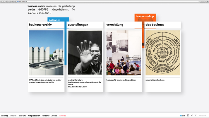 The official website of The Bauhaus-Archiv Museum für Gestaltung,  designed by L2M3. © The Bauhaus.