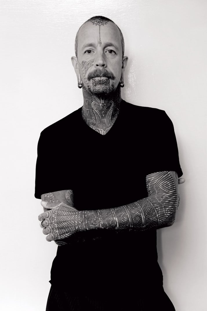 Portrait  of tattoo artist Curly. Photography by Woody of High Wycombe. From the  book 'Forever: The New Tattoo'. Copyright Gestalten 2012.