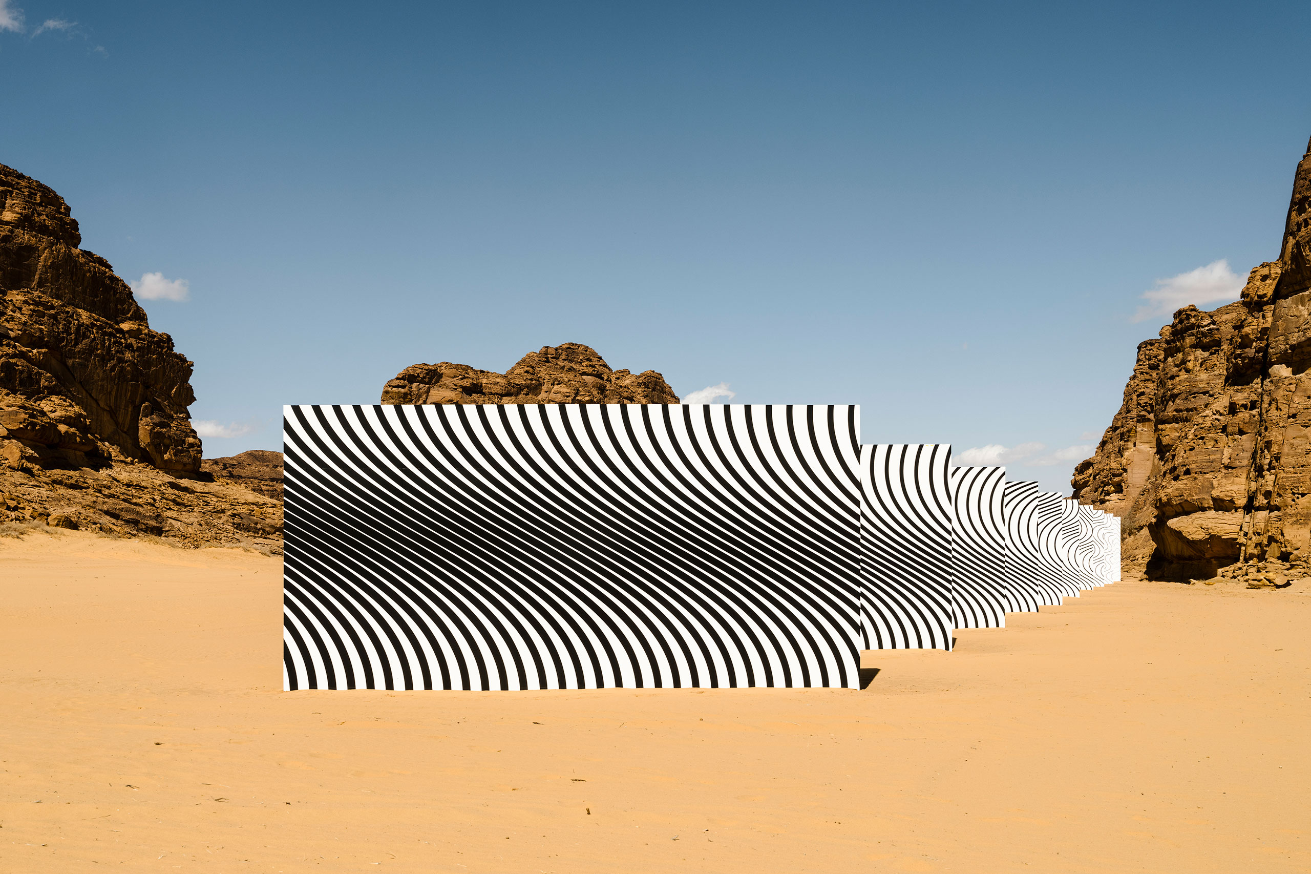 Claudia Comte, Dark Suns, Bright Waves, installation view, Desert X AlUla 2022. Courtesy of the artist and Desert X AlUla. Photo Lance Gerber.