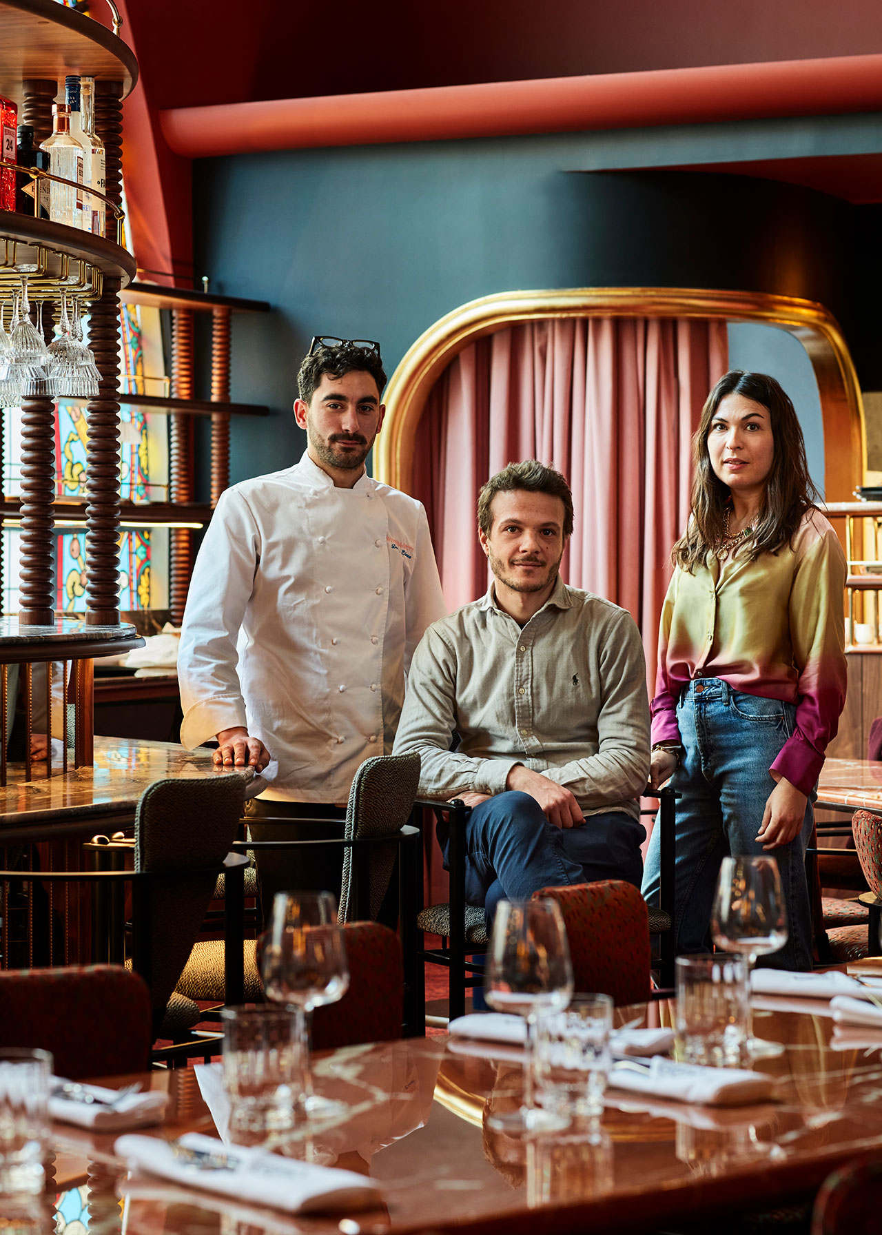 Restaurateurs Magali Faure (right) and Benjamin Demay (middle), and Chef Etienne Daviau.
Photography by DePasquale+Maffini.