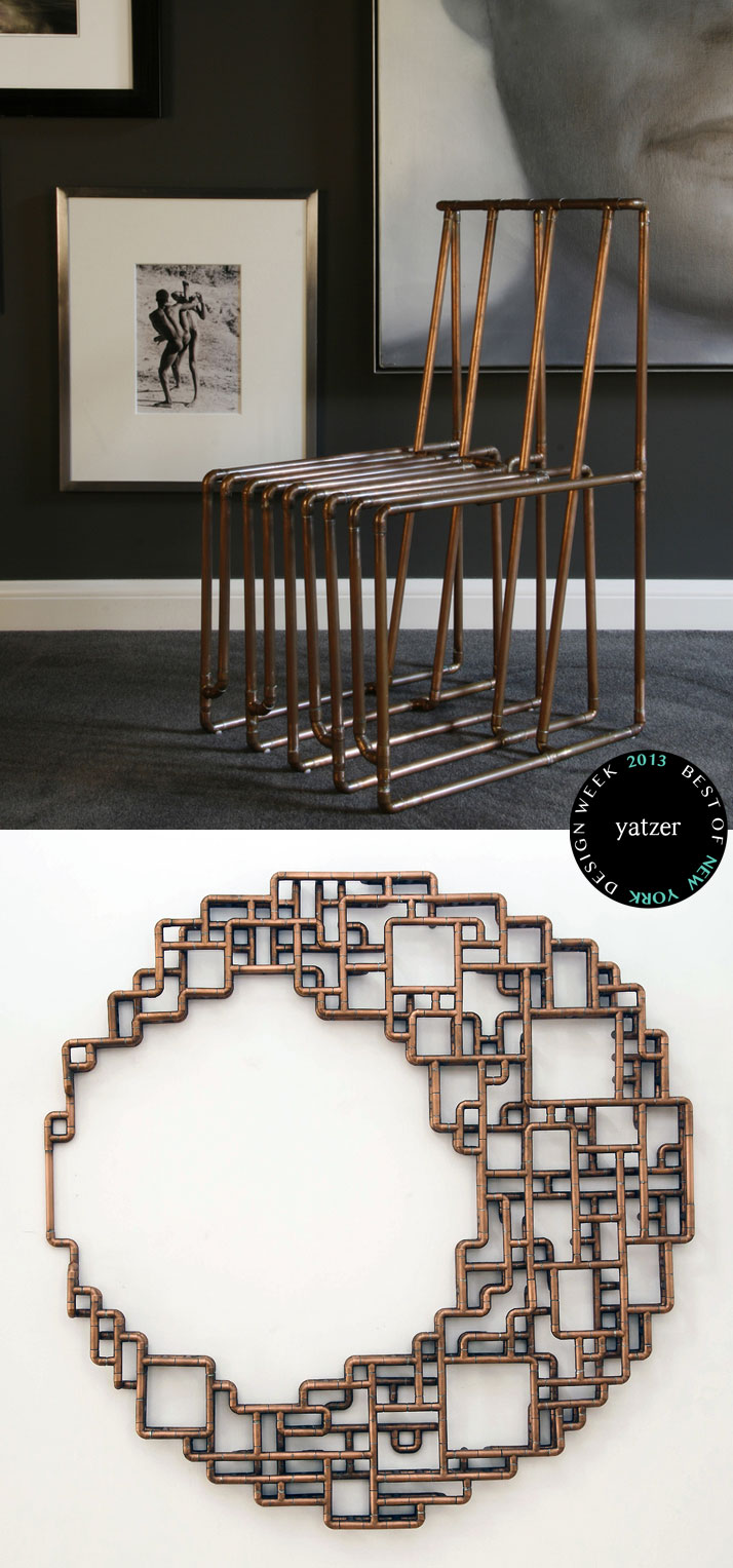 Wall-Mounted Sculpture and furniture pieces made of copper tubes by TJ Volonis.