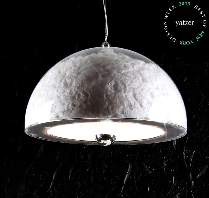 Fog Dome by Abyu Lighting. Double acrylic dome filled with white feathers.