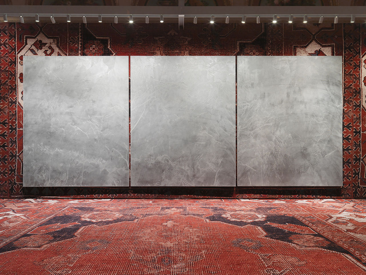 Rudolf Stingel, Untitled, 2012 Installation view at Palazzo Grassi Oil and enamel on canvas.3 panels, each 300 x 242 cm. Pinault Collection.Photo: Stefan Altenburger. Courtesy of the artist.