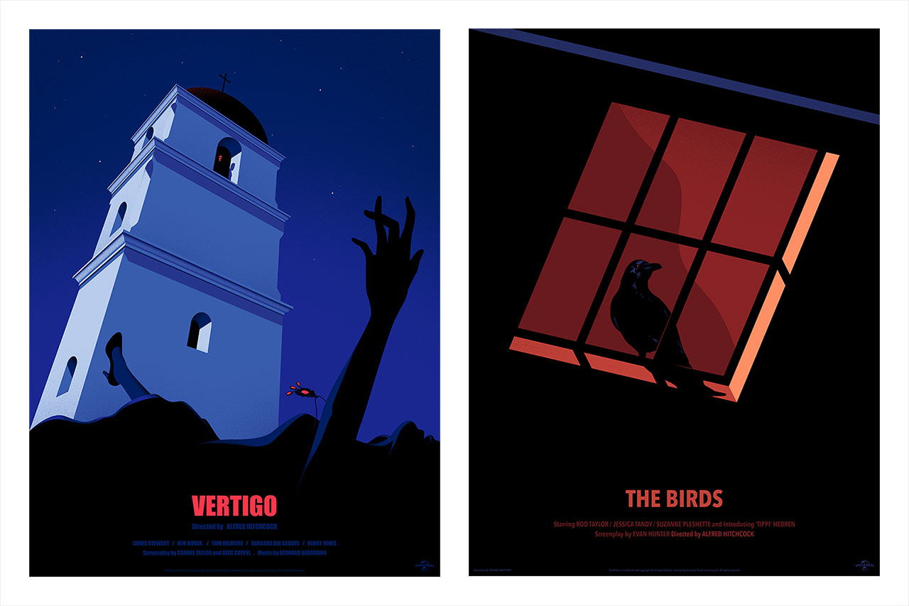 Left: Thomas Danthony, Vertigo poster, Right: Thomas Danthony, The Birds poster. © Thomas Danthony.