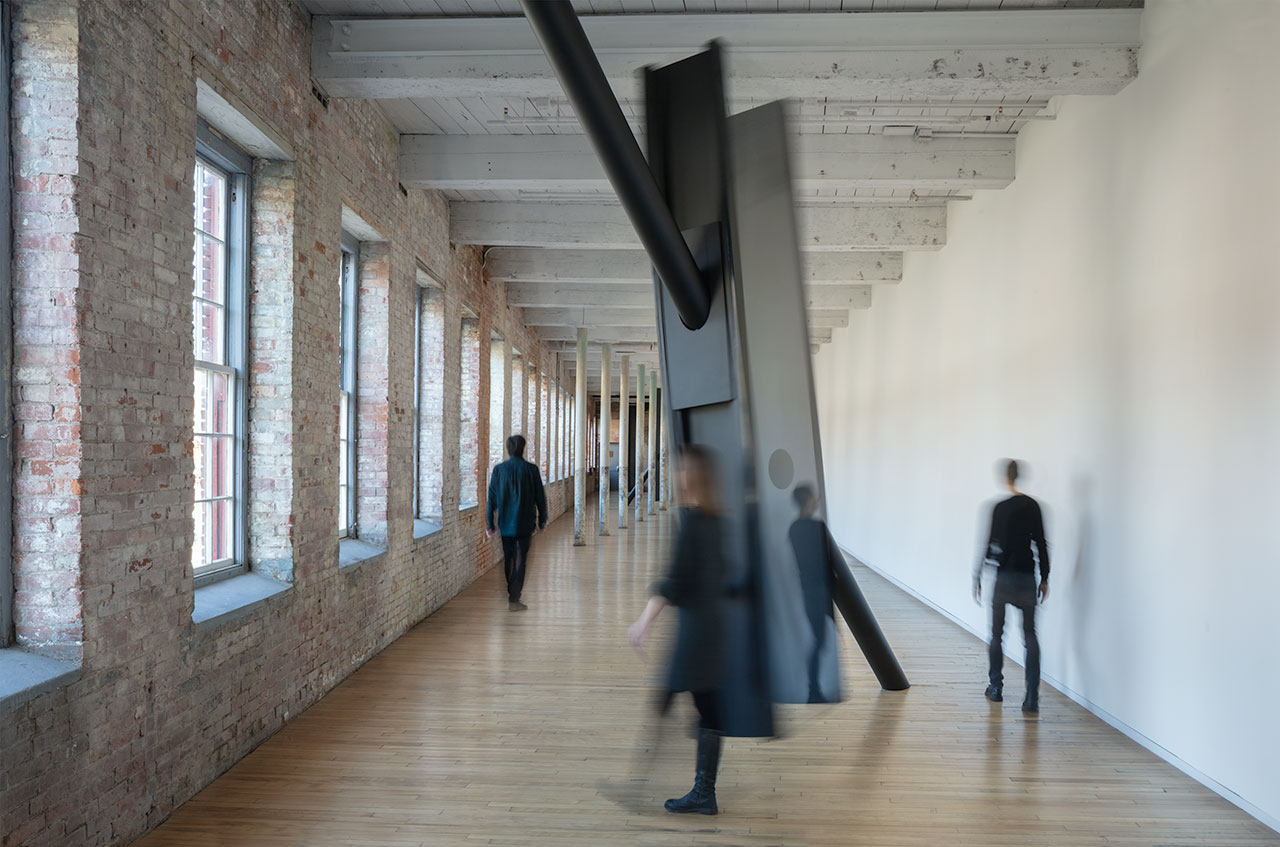 SARAH OPPENHEIMER, S-334473, 2019.Aluminum, steel, glass and existing architecture. Total dimensions variable.Installation view: Mass MoCA. 2019.Photo Credit: Richard Barnes.