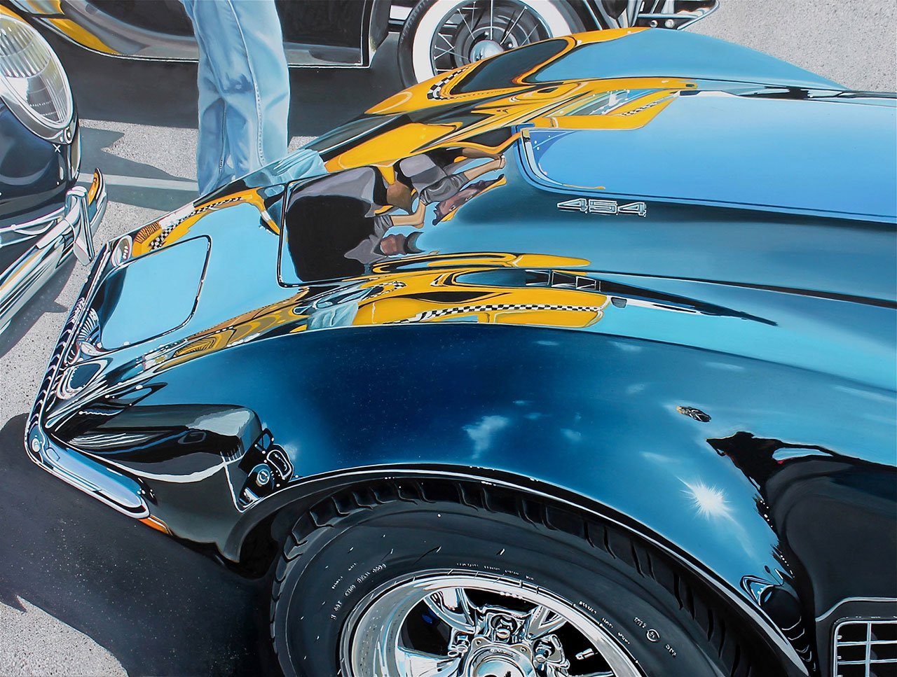 Corvette with Big Yellow Taxi, 2013, oil on aluminum panel ,18 x 24"© Cheryl Kelley, Courtesy of Bernarducci Meisel Gallery