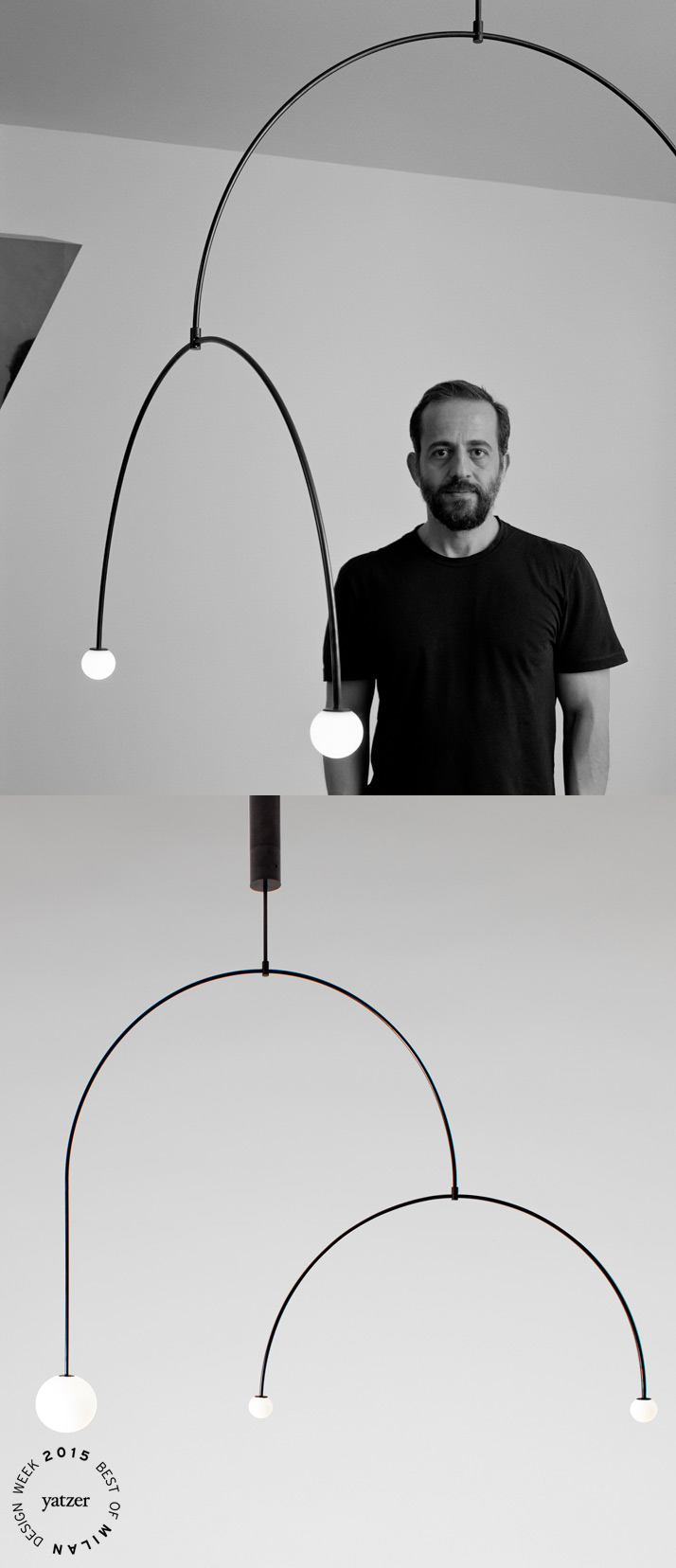 Mobile Chandelier 9 is one of the 15 new lighting designs that Michael Anastassiades launched in Milan this year, extending the collection of minimal mobile chandeliers and spherical lamps produced by his own brand.Photographs by Hélène Binet.