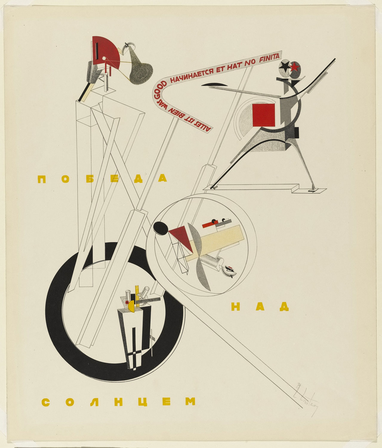 Victory over the Sun: All is well that begins well and has no end.Poster by El Lissitzky, 1913.Source Wikiart.‘for illustrative purposes only’