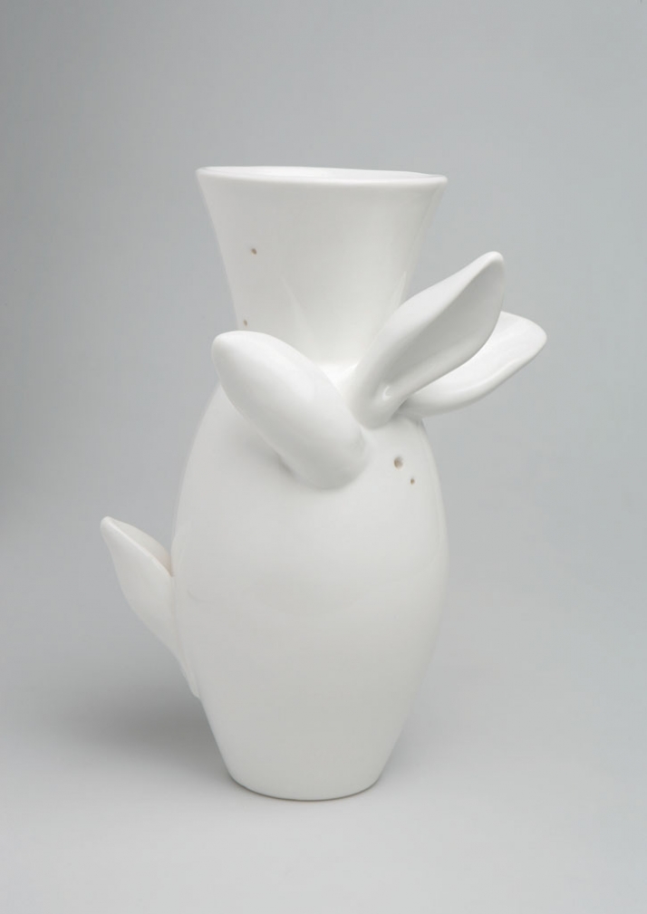 Bizarre collection- Ceramic vase with rabbit ears photo by Sam Baron/Fabrica for Sisley