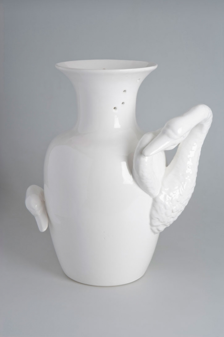 Bizarre collection - Ceramic vase with swan heads photo by Sam Baron/Fabrica for Sisley