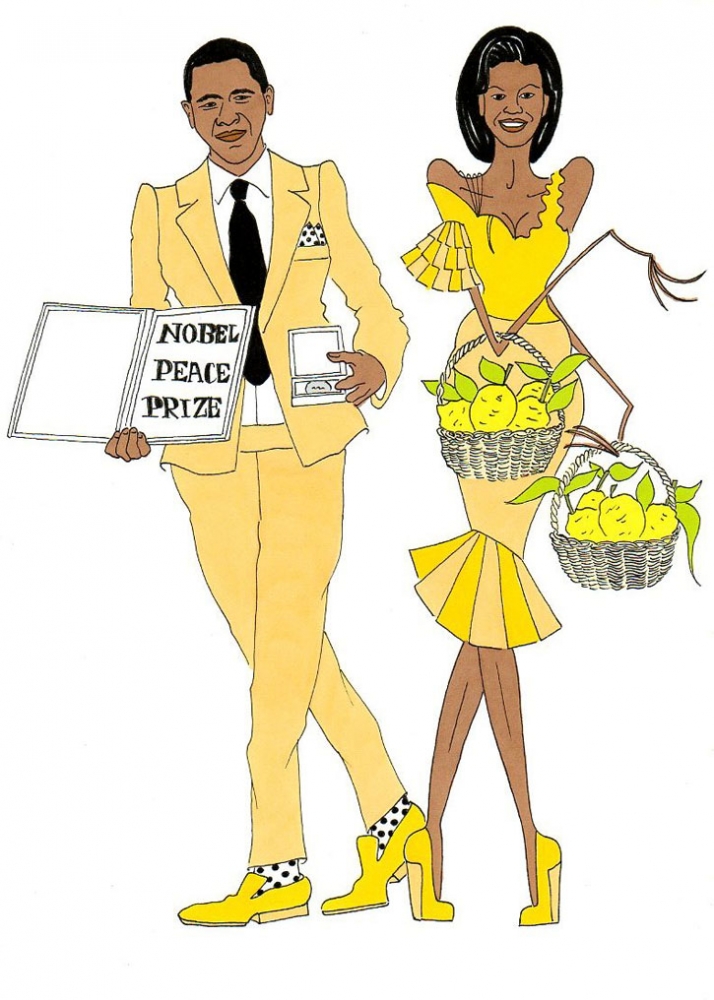special shot - Barack and Michelle Obama, a lemon flavored Nobel Illustration by aleXsandro Palombo