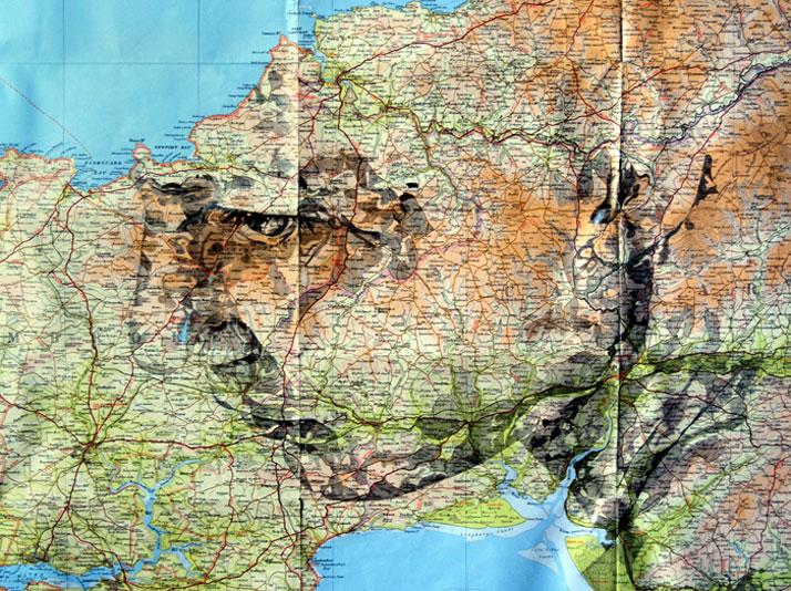 Pencil on original Bartholomew map of Pembroke, Wales, photo © Ed Fairburn