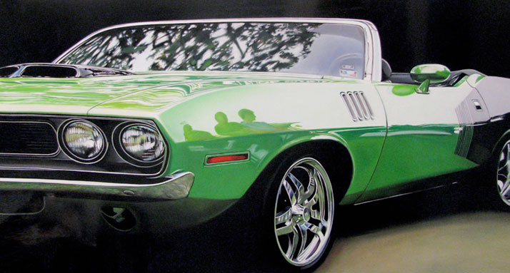 Hemi Cuda, 2009, Oil on aluminum, 24 x 48 inches© Cheryl Kelley, Courtesy of Bernarducci Meisel Gallery 