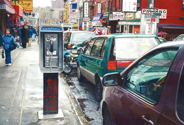 Aristides Ruiz, MOTT STREET2011, acrylic on hot press watercolor papermounted on board10 ½&#039;&#039; x 14 ¾&#039;&#039; | Private Collection