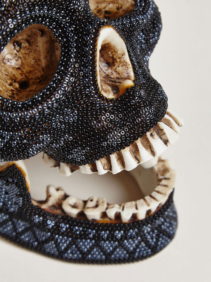 Our Exquisite Corpse Huichol Black Skull Made Exclusively For LN-CC. (detail).