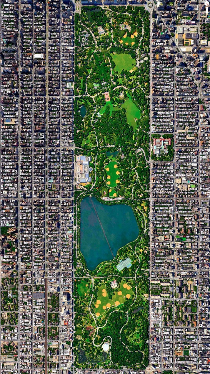 Central Park, New York City, New York, USA.Overview captured with Apple Maps. Satellite imagery from Digital Globe.Copyright 2014, Daily Overview.