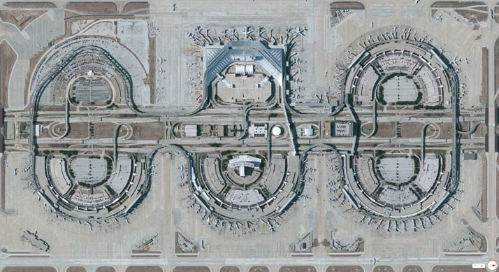 Dallas/Fort Worth International Airport.Overview captured with Apple Maps. Satellite imagery from Digital Globe.Copyright 2014, Daily Overview.