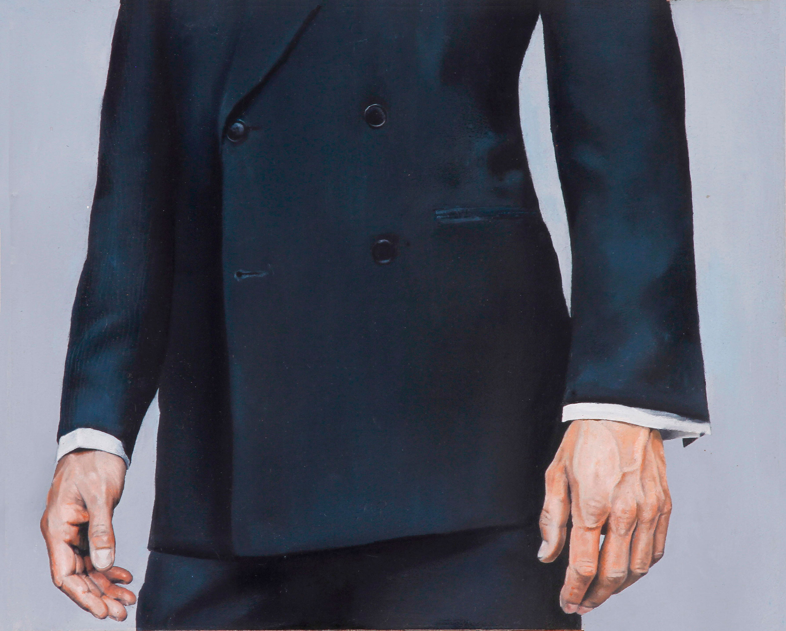 Michael Zavros, Man in a wool suit, 1999. Oil on board. 15.2 x 19cm. Courtesy of the artist. © Michael Zavros 