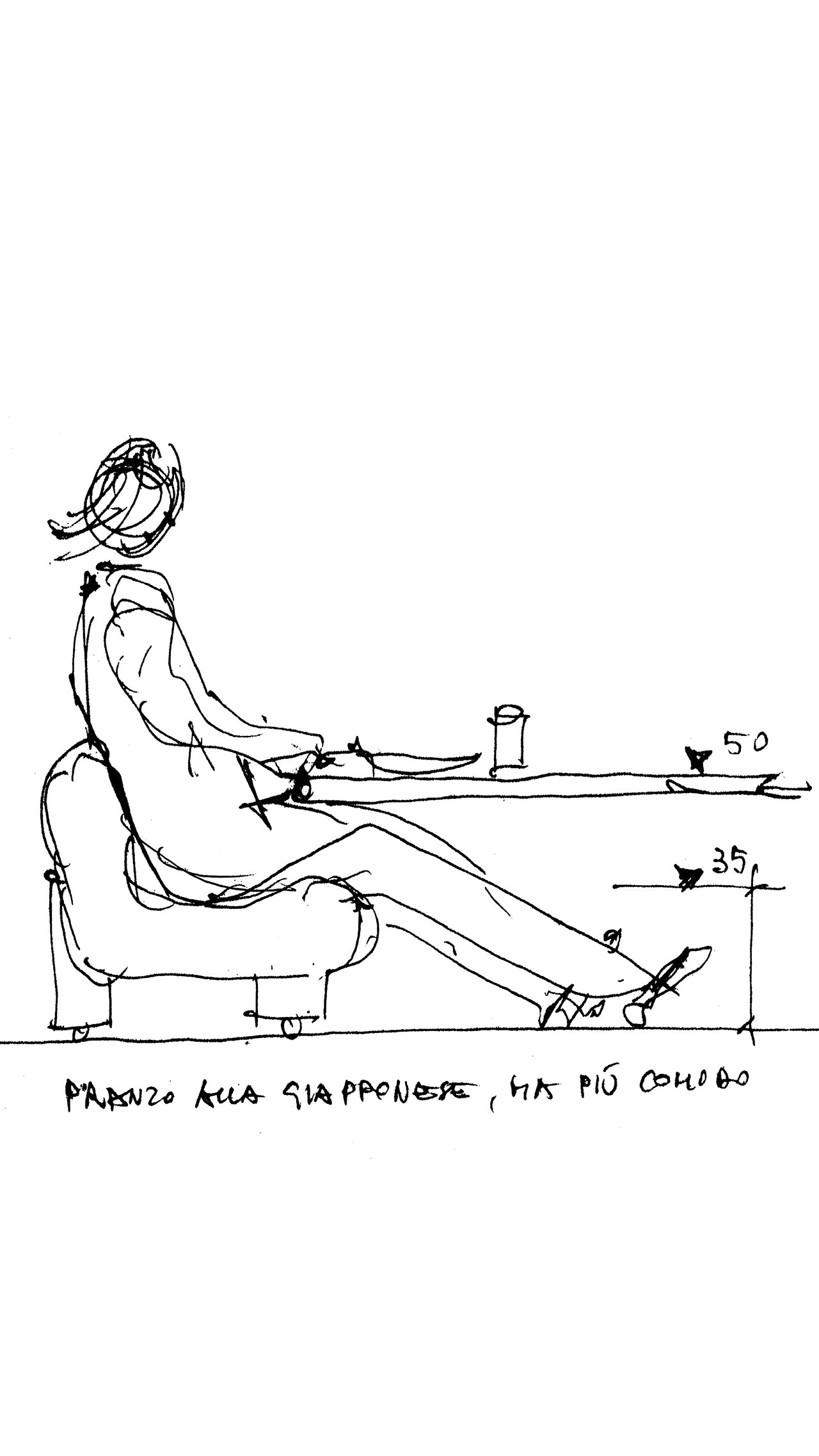 Botolo Armchair - Low version (Sketch). Designed by Cini Boeri for artflex in 1973. © Loro Piana.