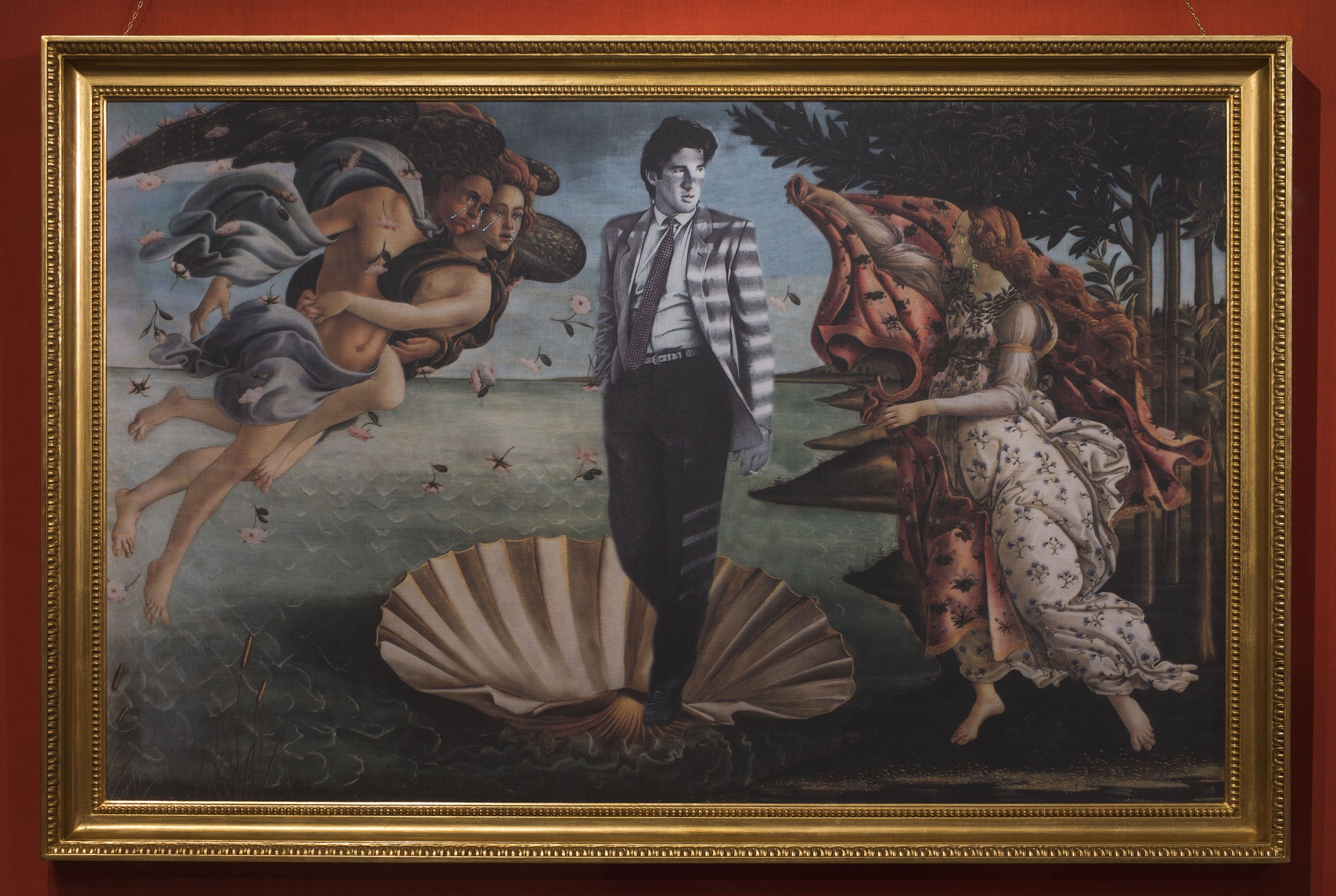 Francesco Vezzoli, La nascita di American Gigolò (After Sandro Botticelli), 2014.
Inkjet print on canvas, metallic embroidery. 136 x 208 cm.
Courtesy the artist and APALAZZOGALLERY.