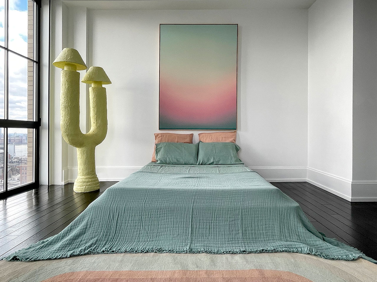 Galerie Philia at Walker Tower, Chelsea, New York. Courtesy of Galerie Philia.
Featured: 
Léa Mestres, Sculptural Floor Lamp.
Théo Pinto, Late Summer Twilight, 2020. Oil and resin on panel. 165 x 124.5 x 6.4 cm.