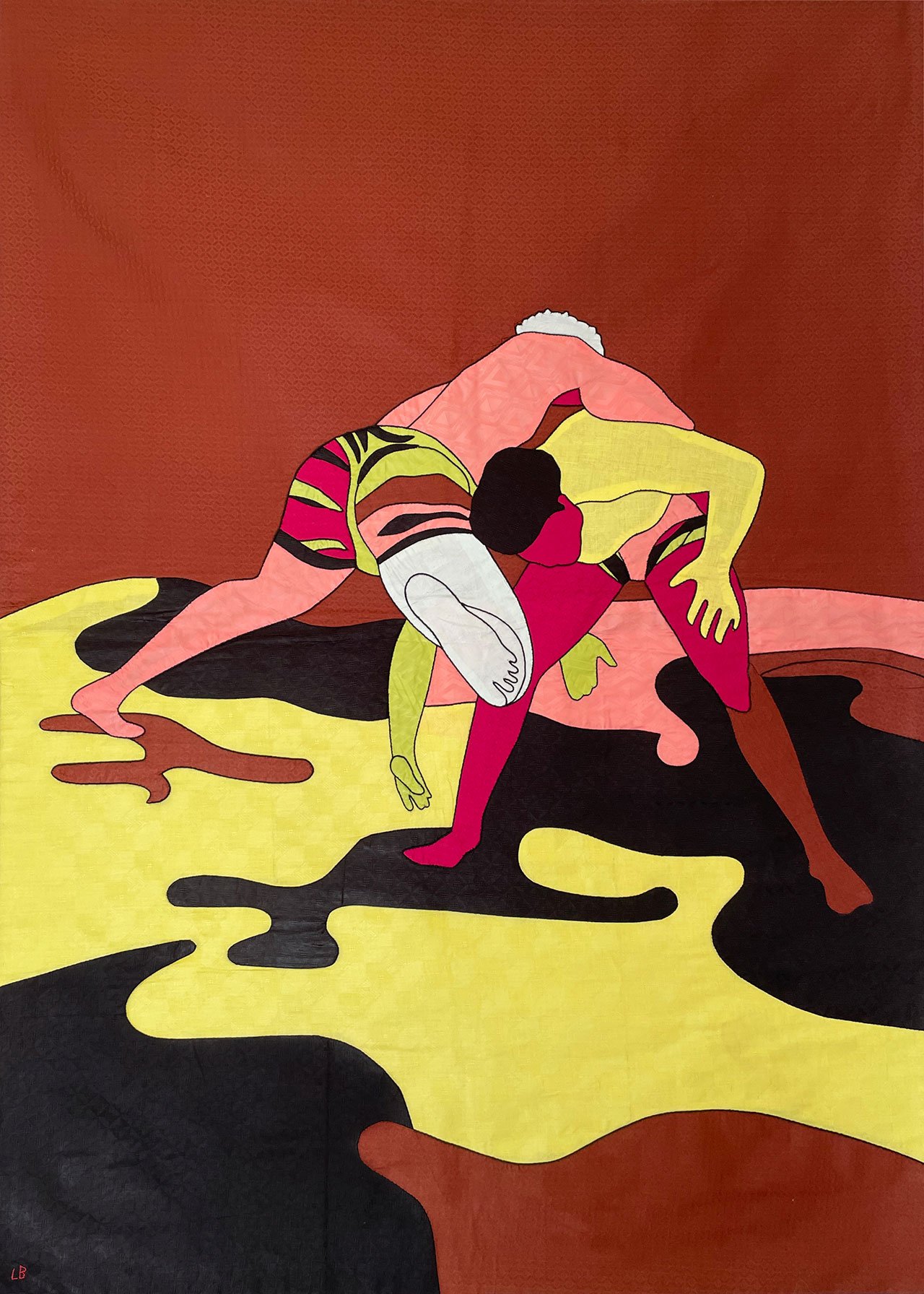 Louis Barthélemy, KHAYAMIYA 1PUSH OFF from the Lutteurs/Wrestlers series, 2021. Appliquéd and hand embroidered «bazins» on cotton canvas. Unique edition. 
