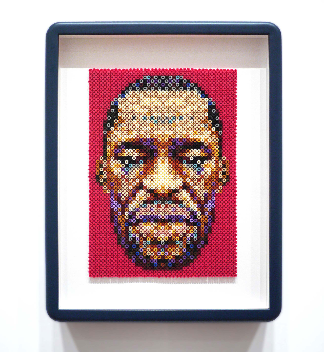 REMEMBERING GEORGE FLOYD by Ian Wright 2020, 29.5 × 21 × 8 cm Hama Beads in bespoke frame. Courtesy of Tom Buchanan and 8 Books.