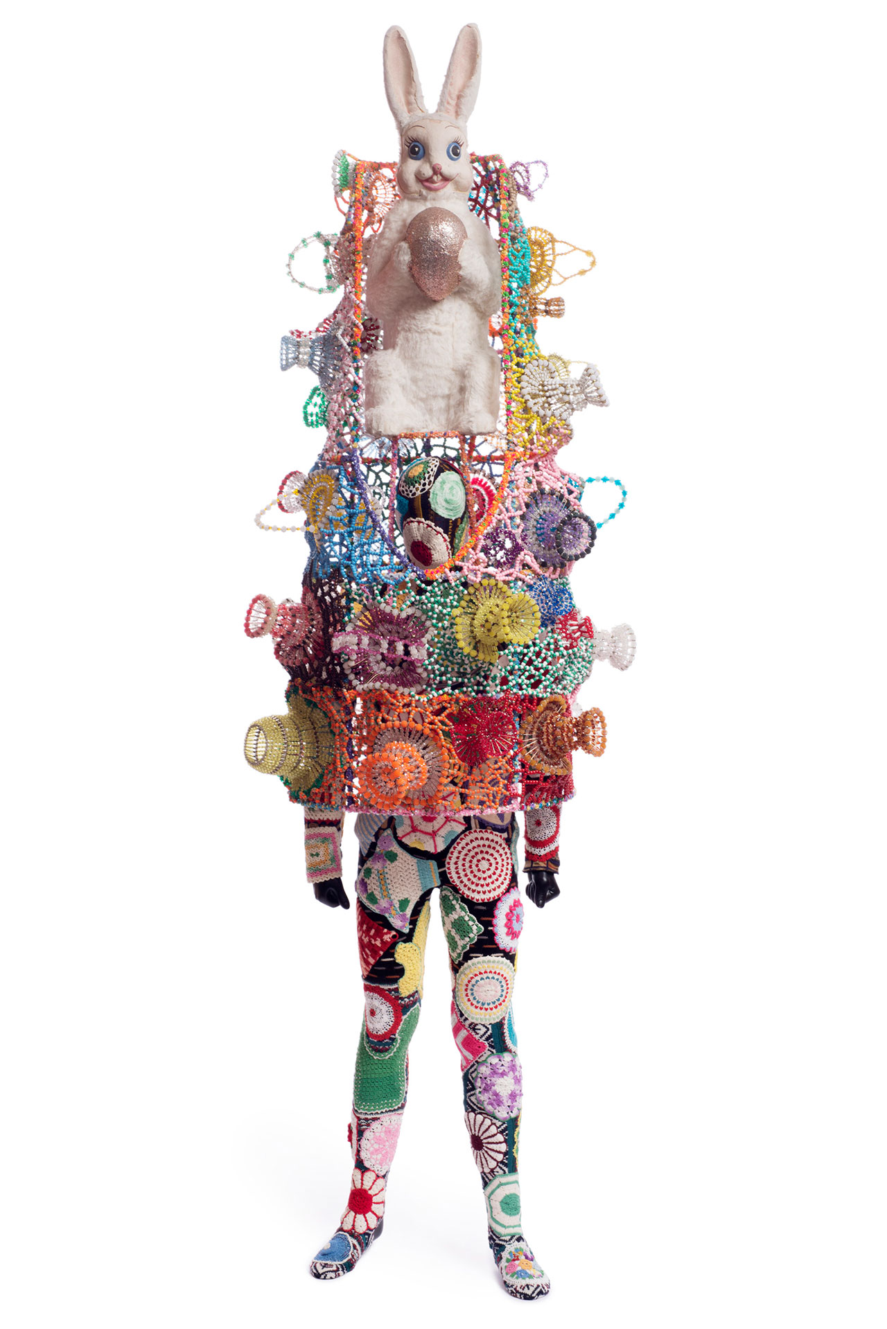 Nick Cave, Soundsuit, 2011. Mixed media including vintage bunny, safety pin craft baskets, hot pads, fabric, metal, and mannequin. 111 x 36 x 36 in. © Nick Cave. Courtesy of the artist and Jack Shainman Gallery, New York.