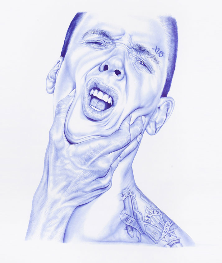 Fernando, 2014Blue BIC pen on paper190 cm x 220 cmRevealed at 2014 ART PARIS Art Fair in Le Grand PalaisPrivate Collection, France ©2015 THE KID - All rights reserved. Courtesy the artist.