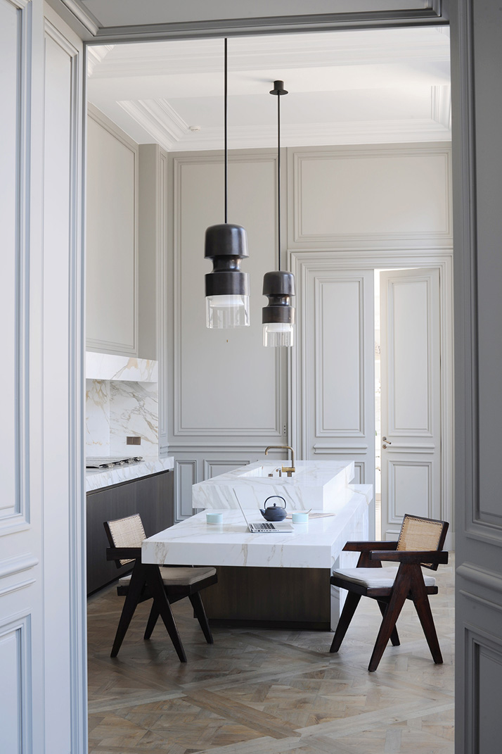 The kitchen of a private apartment by Joseph Dirand in Saint-Germain-des-Prés, Paris, France.Photo © Adrien Dirand / AD France n° 119, September/October 2013.