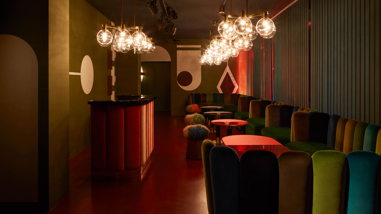 Installation view of the "Chez Nina" special club designed by India Mahdavi at Nilufar Gallery. Photo by Mattia Iotti.