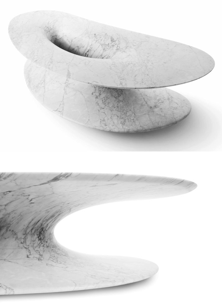 Origin low table in white Carrara marble by Emmanuel Babled.