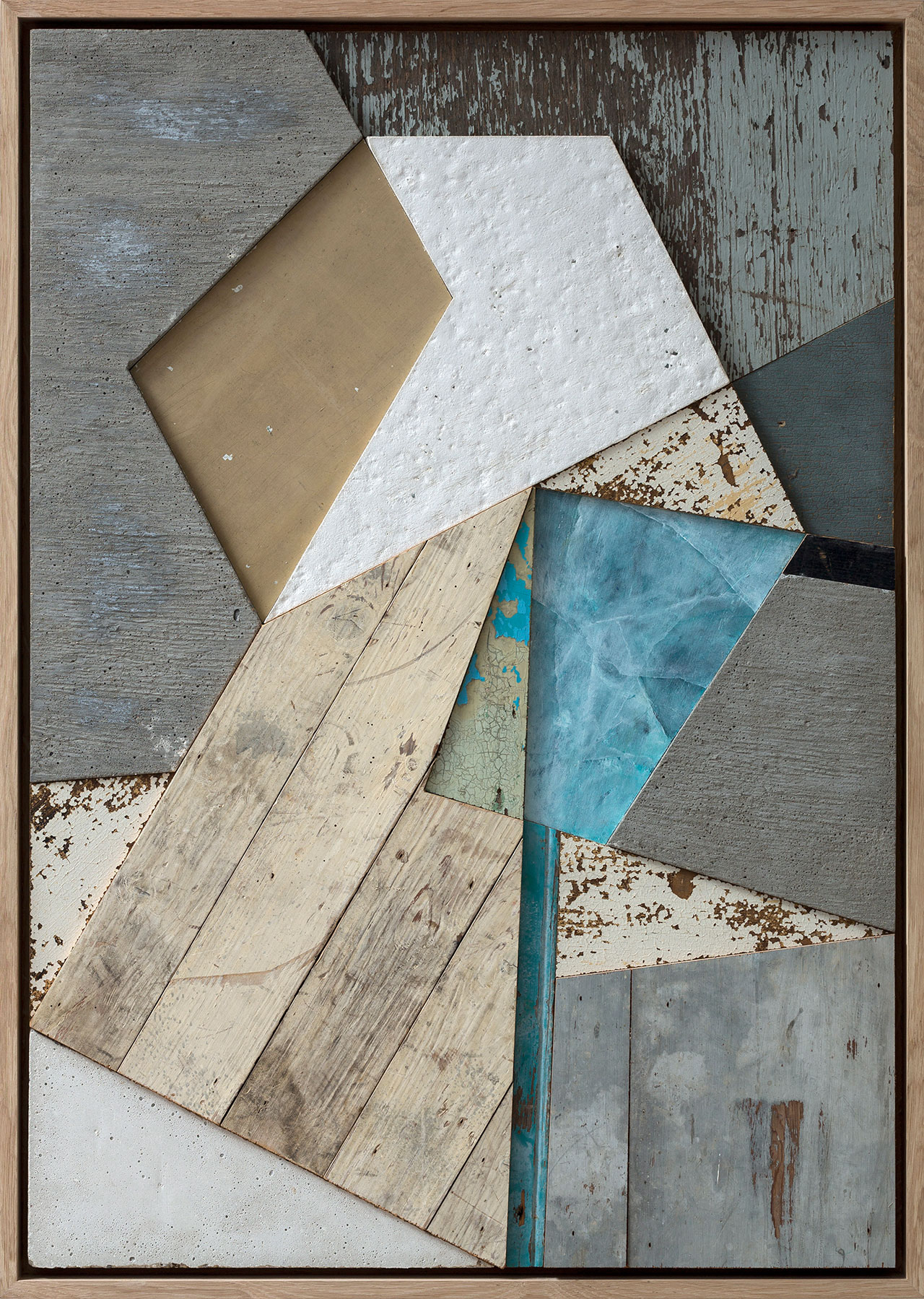 Summer is gone, 2015. Recycled wood, concrete, acrylic and medium on wood panel – Framed, 105 x 75 cm. Photo © Strook.