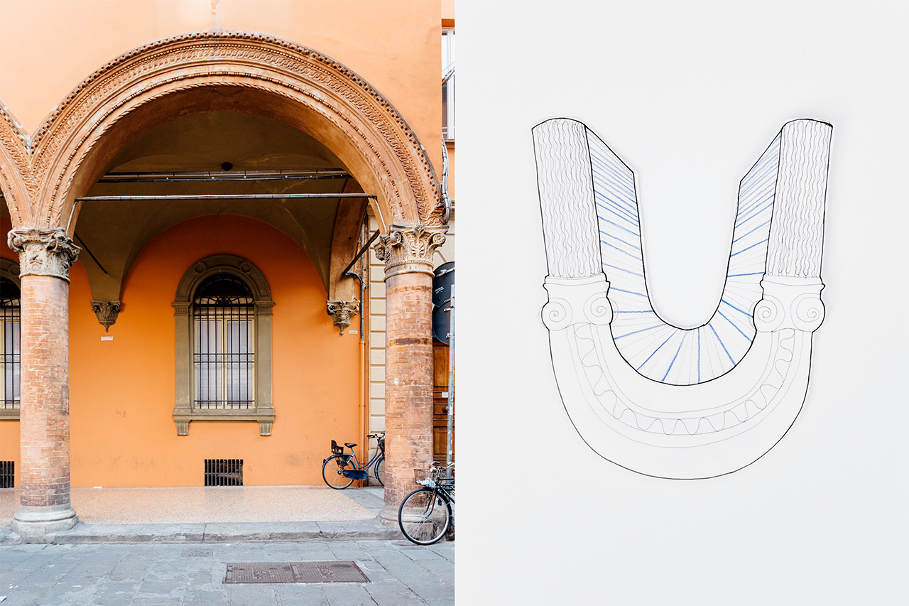 U _ by Scilla Alberini
Porticos &amp; Arches
(Paper, ink pen, colored pencil, pencil, paper collage)
Photo by Francesca Iovene.